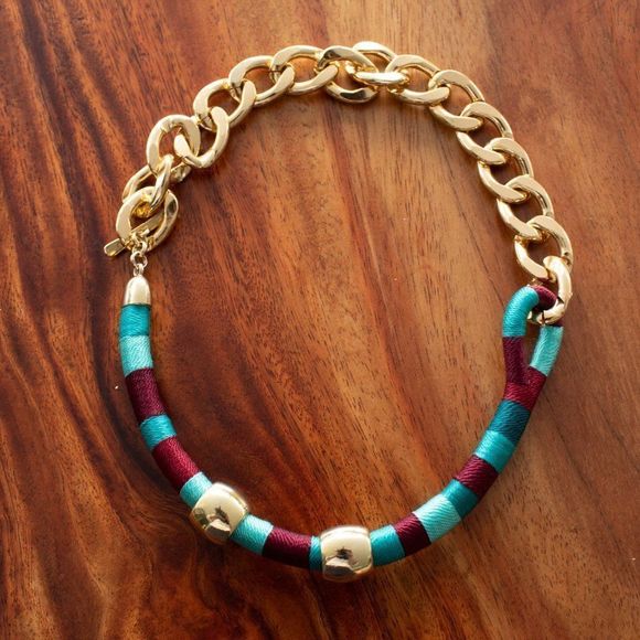 Handmade colorful necklace gold plated heavy new blue brown - Picture 1 of 3